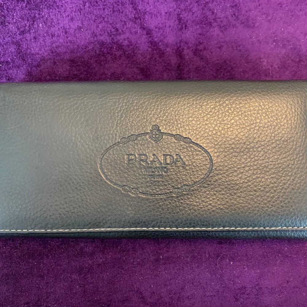 Black Leather Prada Flap Wallet